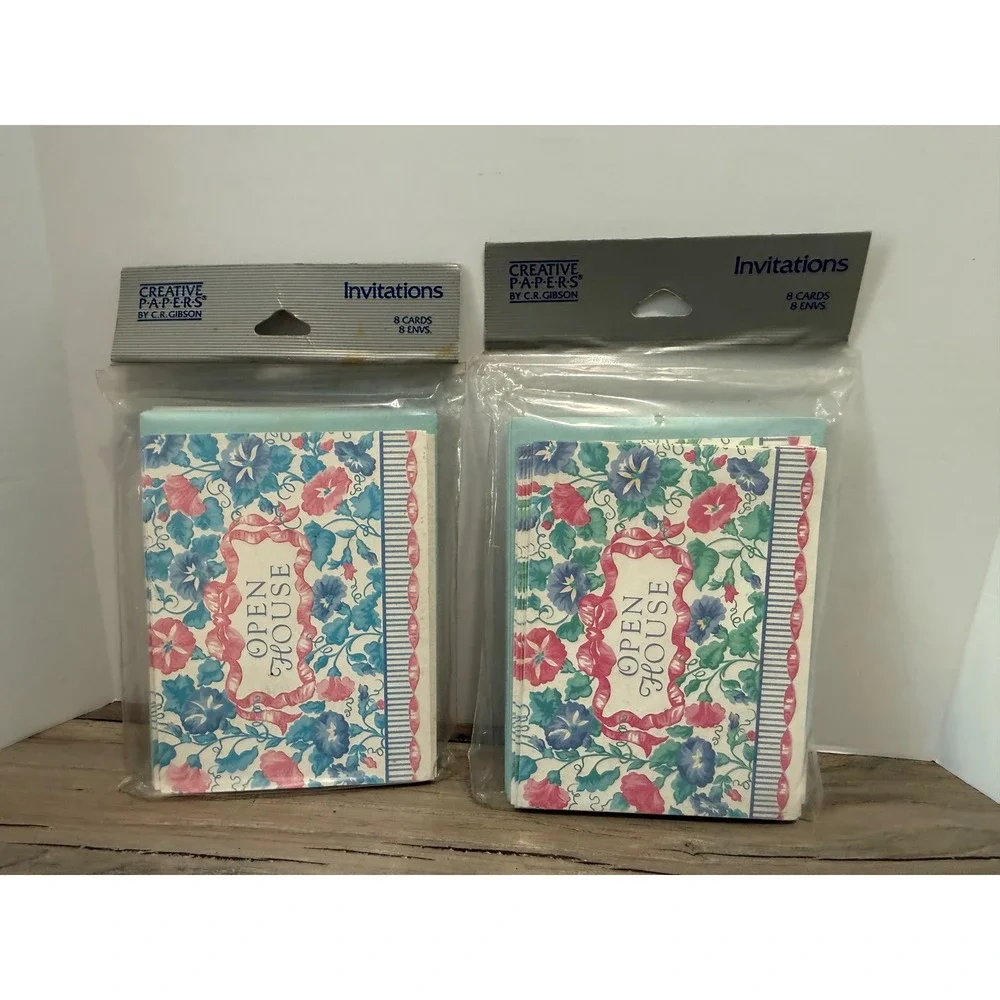 2 Packs Creative Papers by C.R. Gibson Open House Invitations Floral Blue Pink